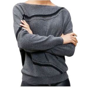 Lafayette 148 New York‎ Embellished Cashmere Dolman Sweater Gray Size Large